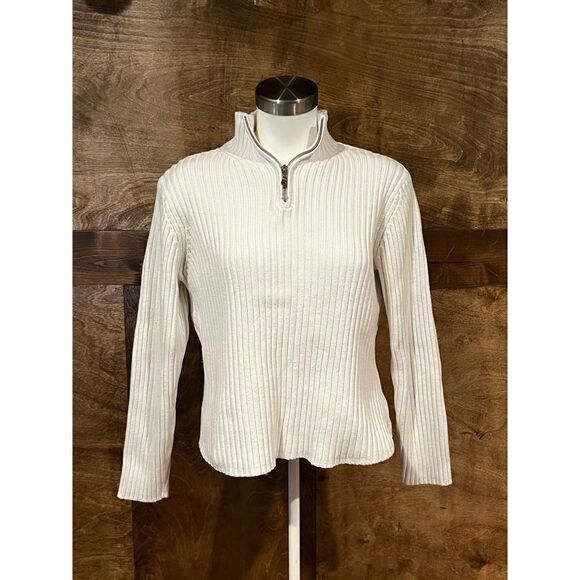 Women's St John's Bay White‎ Sweater 100% Cotton Size XLarge - Picture 1 of 10